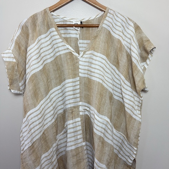 Anthropologie Akemi + Kin 100% Linen Tunic Oversized Coverup Sleeve Striped Sz M - Picture 3 of 14